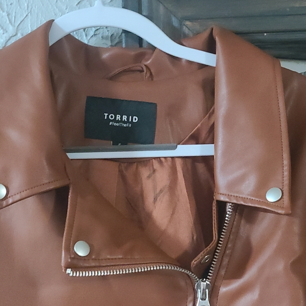 Torrid Moto Faux Leather Asymmetrical Moto Jacket - Brown - Picture 7 of 15